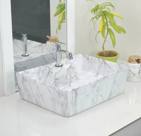 DELTA Table Top & Wall Mount Ceramic WashBasin(05) with Waste Pipe & Coupling set (16*12*5)(T)(M05) Wall Hung Basin