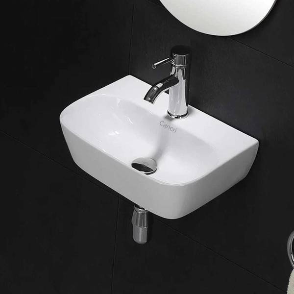 CANCRI Ceramic Wall Mount Wash Basin | Glossy White Finish sink (36 X 33.5 X 14)cm Wall Hung Basin
