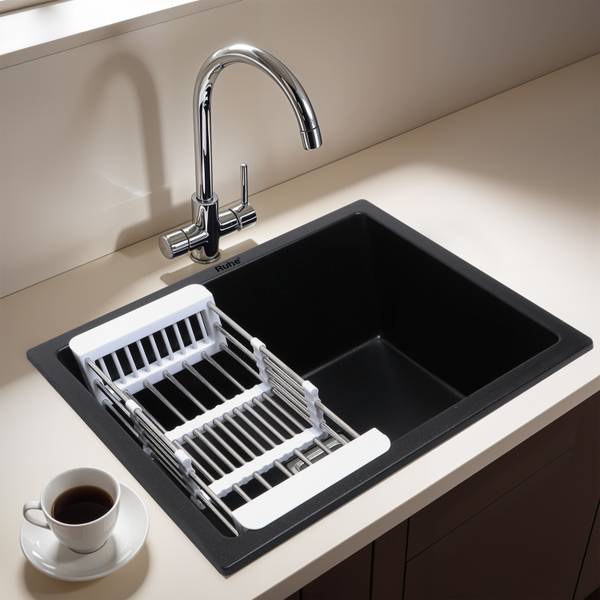 RUHE Matte Black Finish 24x18x9 inches Kitchen Sink | 12.5mm Thick Black Quartz Single Bowl Kitchen Sink (24 x 18 x 9) Vessel Sink
