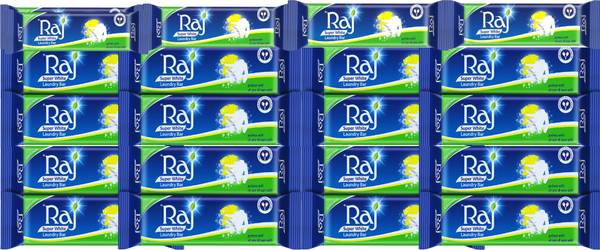 Raj Super White Laundry Soap For Clothes | Removes Tough Stains (150g X 20pcs) Detergent Bar