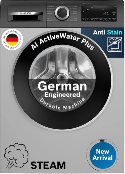 BOSCH 9 kg Fully Automatic Front Load Washing Machine with In-built Heater Silver