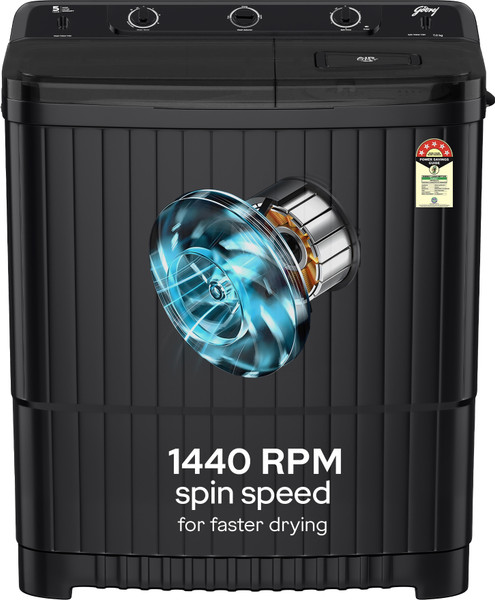 Godrej 7 kg Tri- Roto Pulsator, Spin Shower, Drying at 1400 RPM Speed, Semi Automatic Top Load Washing Machine Grey