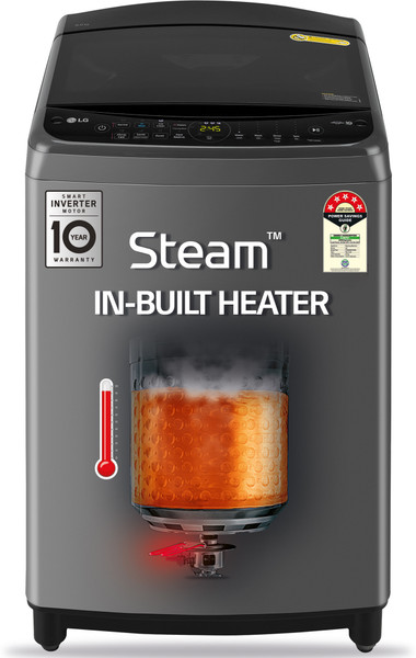 LG 9 kg 5 Star, AI Direct Drive Technology, 6 Motion Direct Drive, Steam Fully Automatic Top Load Washing Machine with In-built Heater Black, Grey