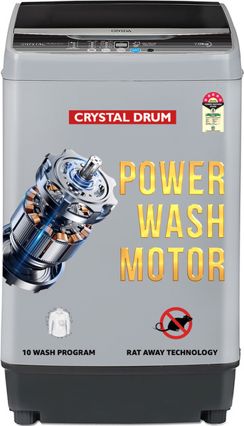 ONIDA 7 kg 5 Star 10 Wash Programs Crystal Drum Fully Automatic Top Load Washing Machine Grey