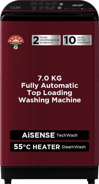 Acer 7 kg Fully Automatic Top Load Washing Machine with In-built Heater Maroon