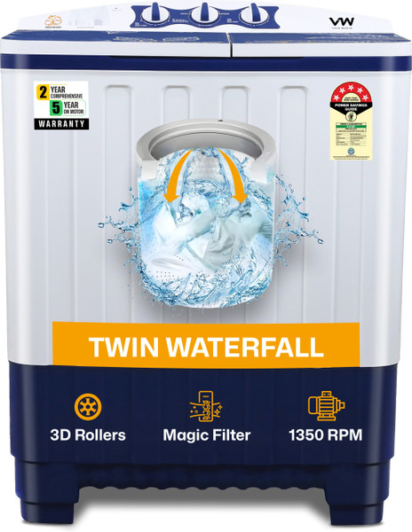 VW 7.5 kg Semi Automatic Top Load Washing Machine White, Blue