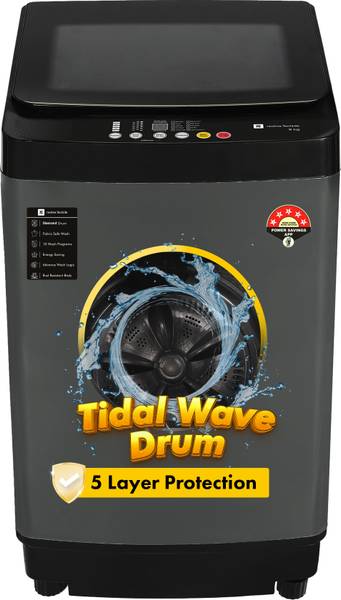 realme TechLife 8 kg 5 Star Rating Fabric Safe Wash Fully Automatic Top Load Washing Machine Black, Grey