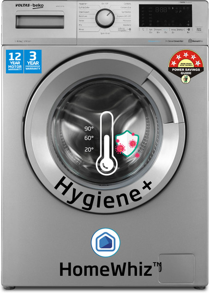 Voltas Beko by A Tata Product 6.5 kg Steam Wash, Invertor Motor and Hygiene+ Fully Automatic Front Load Washing Machine with In-built Heater Grey