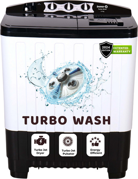 InnoQ 7 kg | Turbo Wash | Buzzer | Wheels | Turbo Jet Dryer | Magic Filter | Lint Filter Semi Automatic Top Load Washing Machine Black