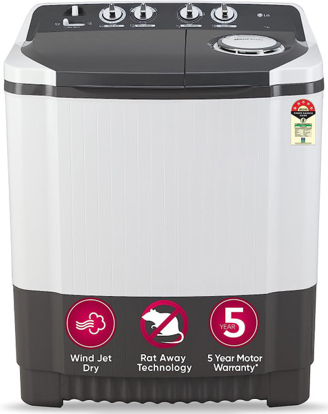 LG 7 kg 5 Star with Wind Jet Dry, Collar Scrubber and Rust Free Plastic Base Semi Automatic Top Load Washing Machine Grey, White