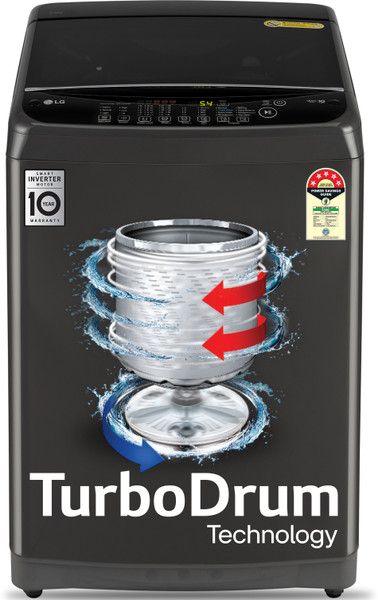 LG 9 kg 5 Star, Smart Inverter Technology, TurboDrum, Jetspray+, Turbowash, Smart Diagnosis, Soft Closing Door, tub cleaning after every wash cycle Fully Automatic Top Load Washing Machine Black, Grey