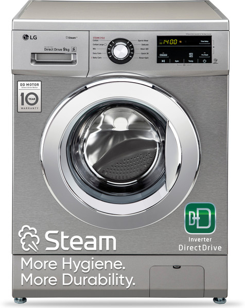 LG 9 kg with Steam,inverter , Smart Diagnosis Fully Automatic Front Load Washing Machine with In-built Heater Grey, Silver