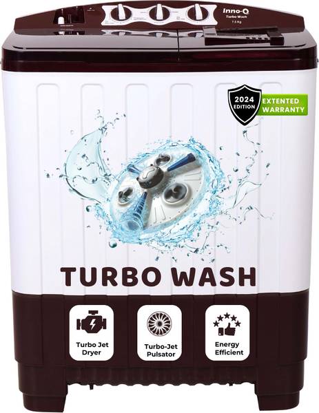 InnoQ 7 kg | Turbo Wash | Buzzer | Wheels | Turbo Jet Dryer | Magic Filter | Lint Filter Semi Automatic Top Load Washing Machine Maroon