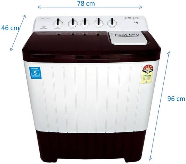 Voltas Beko 8 kg Semi Automatic Top Load Washing Machine Red, White