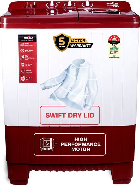 Kenstar 8.5 Kg Swift Dry Lid Semi Automatic Top Load Washing Machine White, Red