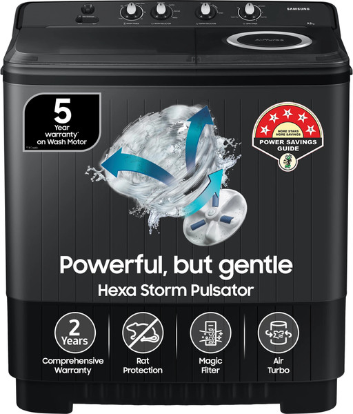 Samsung 9.5 kg 5 star,Air Turbo Drying Semi Automatic Top Load Washing Machine Black, Grey