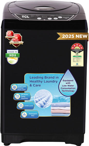 TCL 7 kg 5 Star with 10 Wash Program and Detergent Dispenser, Child Lock with Magic Filter Fully Automatic Top Load Washing Machine Black