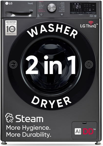 LG 9/5 kg Washer with Dryer AI Direct Drive Technology, Wi-Fi Enabled , Steam reduce germs & allergens, TurboWash Ready to Wear Clothes with In-built Heater with In-built Heater Black