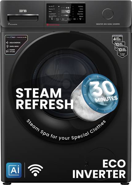 IFB 8 kg 5 Star with Steam Refresh program, 9 Swirl Wash, Eco Inverter, Touch Panel with AI Fully Automatic Front Load Washing Machine with In-built H...