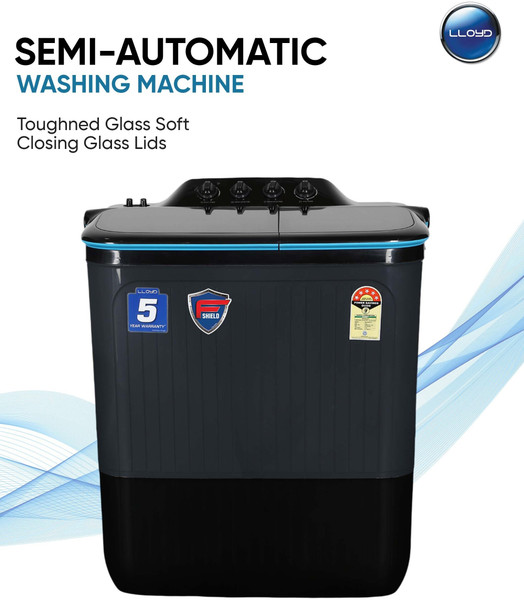 Lloyd by Havells 7.5 kg |Double layered strong Lids|1300 RPM| Soak Function|3 Wash Programs| Magic Filter Semi Automatic Top Load Washing Machine Black, Grey