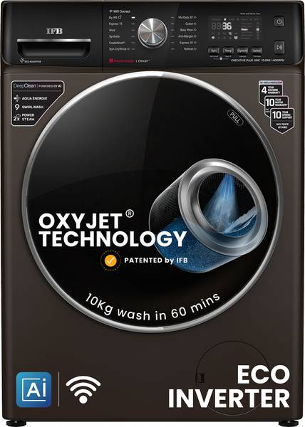 IFB 10 kg 5 Star with Steam Refresh program, 9 Swirl Wash, Eco Inverter, with AI Fully Automatic Front Load Washing Machine with In-built Heater Black