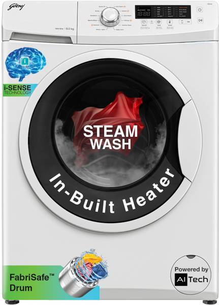 Godrej 8 kg With AI Tech, Steam Wash Fully Automatic Front Load Washing Machine with In-built Heater White
