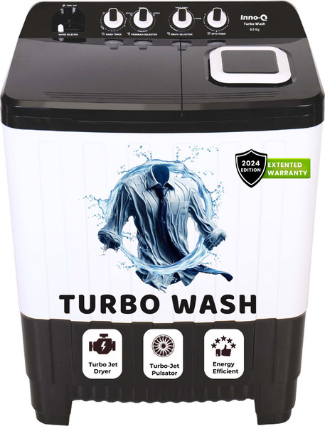 InnoQ 9 kg | Turbo Wash | Buzzer | Wheels | Turbo Jet Dryer | Magic Filter | Lint Filter Semi Automatic Top Load Washing Machine White