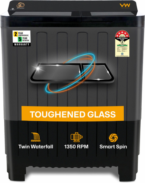 VW 8.5 kg Semi Automatic Top Load Washing Machine Black, Grey