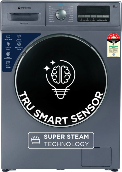 MOTOROLA 8 kg Super Steam Technology Fully Automatic Front Load Washing Machine with In-built Heater Blue