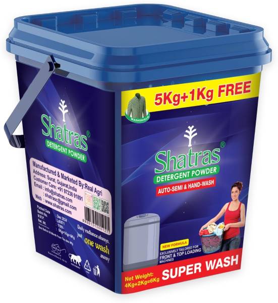 shatras Cleaning Up Difficult Stains Detergent Powder For Auto Semi & Hand wash Detergent Powder 6 kg