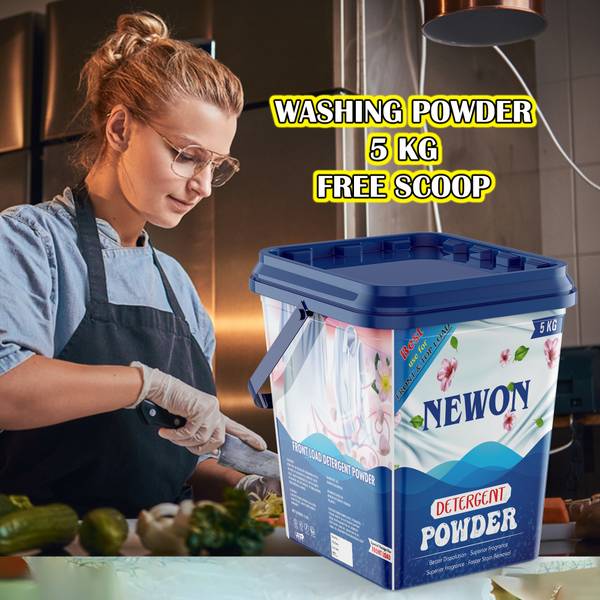 NEWON Super Power Detergent Powder 5 Kg | Free Scoop | Dissolves Easily, Color Safe Detergent Powder (Active Fresh)