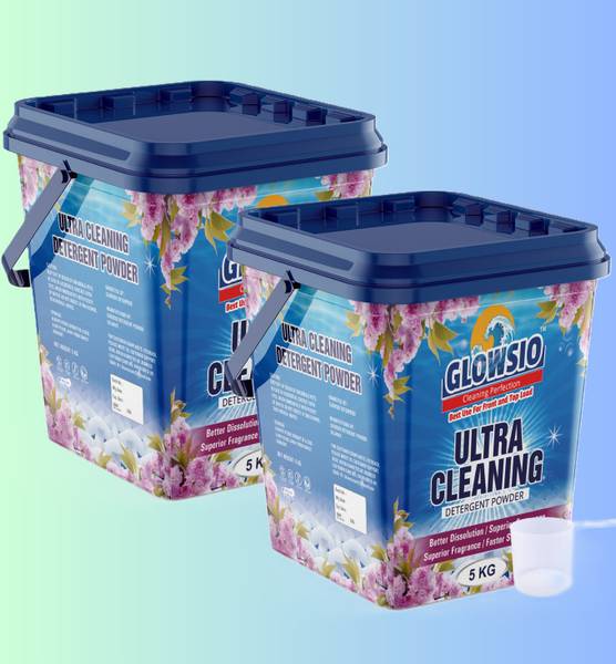 GLOWSIO Super Power Detergent Powder 5+5 Kg | Free Scoop | Dissolves Easily, Color Safe Detergent Powder (Active Fresh)