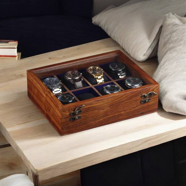 Creation India Craft Wooden Watch Box for Men, Watch Display Case, Handmade Watch Storage Organizer Watch Box