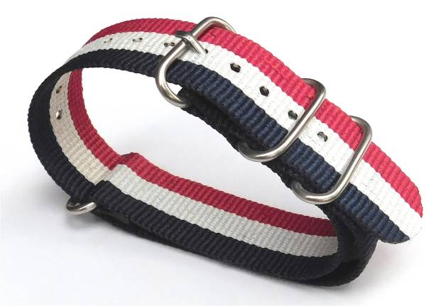 STECH 20mm Nylon Nato Zulu Strap For Watch 5 Rings (Blue /White/Red) 20 mm Fabric Watch Strap
