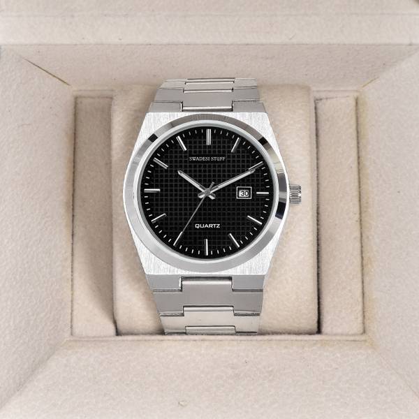 SWADESI STUFF W151 Black Dial Stainless Steel Date Display Mens Wrist Analogue Watch Analog Watch - For Men