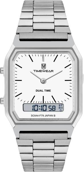 TIMEWEAR 5154-STEEL TIMEWEAR Vintage Dualtime, White Dial, Automatic Calendar, Alarm, Stopwatch Analog-Digital Watch - For Men