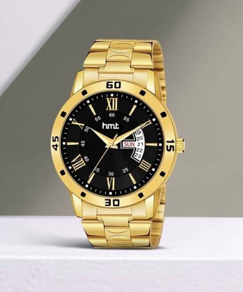 HMT DLX GP Black Roman Golden Black Roman Dail GP Analog With Day & Date Feature Analog Watch - For Men
