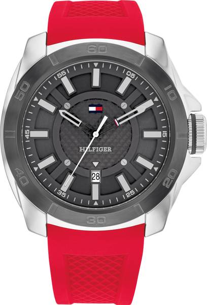 TOMMY HILFIGER Men's Red Stainless Steel & Silicone Strap Watch Analog Watch - For Men