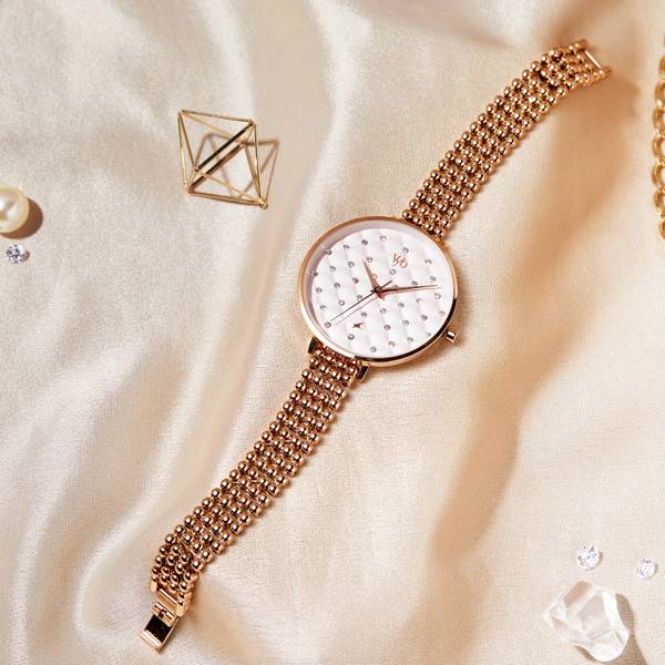 Fastrack Vyb Iconique Light Pink Dial Rose Gold Strap Analog Watch - For Women