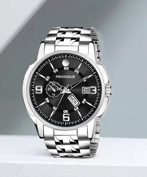 PROVOGUE Stainless Steal Black Dial Analog Watch For Men With Day And Provogue stainless steal black dial analog watch for men with day and