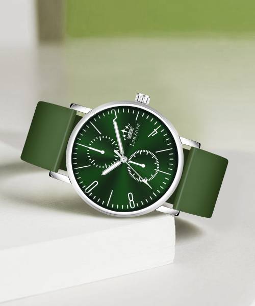LIMESTONE Minimalist Olive Green Stainless Steel Slim Silicone Strap Quartz Analog Watch - For Men