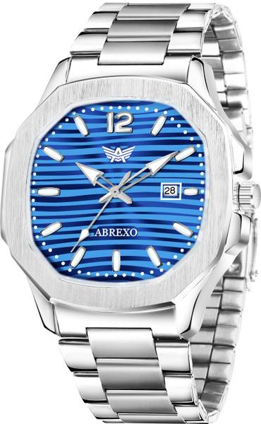 ABREXO Abx4569-Blue Silver Nautilus Series Date Working Square Blue Dial Silver Quartz Watch For Boys Analog Watch - For Men