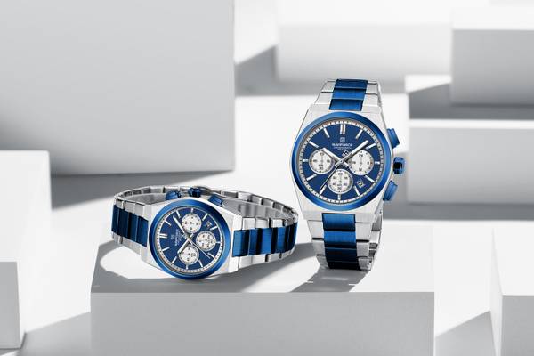 NAVIFORCE NF8048 Couple Silver & Blue with blue chronograph dial stainless steel strap Analog Watch - For Couple