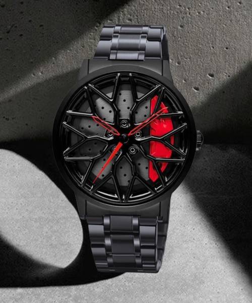 KHXR Spinning car wheel rotating gyro red watch Car wheel watch | Spinning watch | Rotating watch | Gyro watch | Analog Watch - For Men