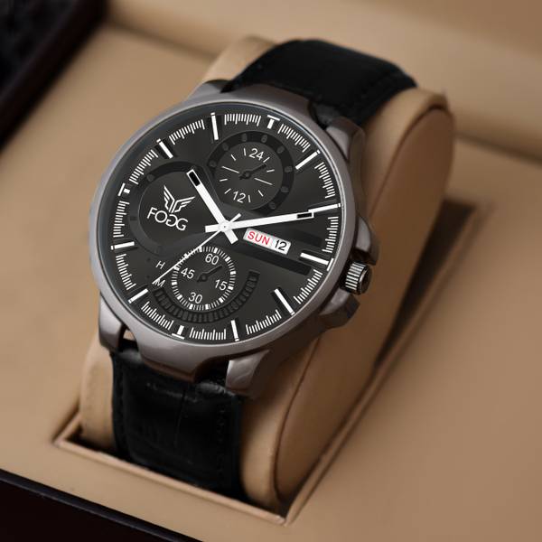 FOGG 1217-Black Day and Date Display Analog Watch - For Men