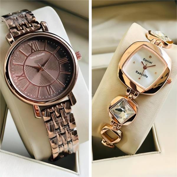 Daniel Radcliffe DRW002 + DRW0027 Brown and Rose Gold Stone Studded Trending Luxury Premium Analog Watch - For Women