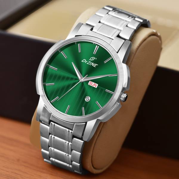 Dezine "Stainless Steel Watch with Green Dial and Day-Date Display" Analog Watch - For Men