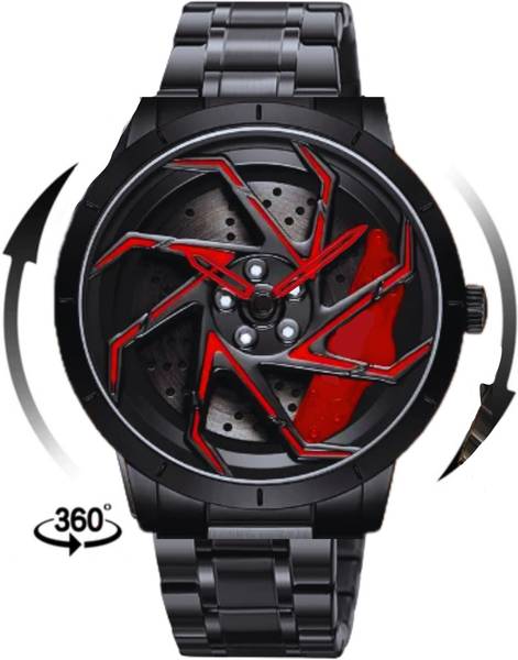 KHXR Spinning car wheel rotating gyro red watch Car wheel watch | Spinning watch | Roatating watch | Gyro watch | Red watch Analog Watch - For Men