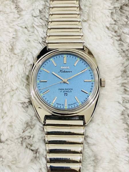 Dix Classic | Dress | Formal | Luxury Vintage HMT KOHINOOR 17Jewels Manual Winding Aqua Blue Dial Analog Watch - For Men