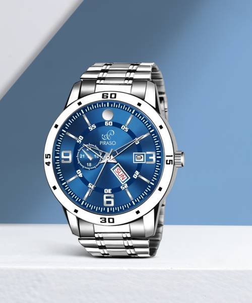PIRASO ANALOG DAY AND DATE WORKING DISPLAY SKY BLUE DIAL&SILVER CHAIN WATCH FOR MEN Analog Watch - For Men